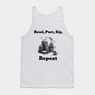 Read, Purr, Sip, Repeat Cat Reading Book Tank Top